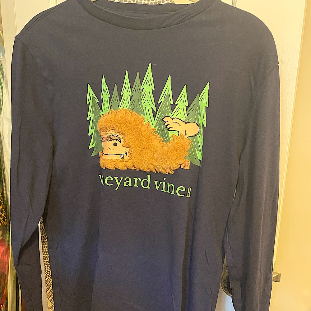 Boys XL (18) Vineyard Vines Navy Blue Fuzzy BigFoot Whale Long-Sleeve Shirt